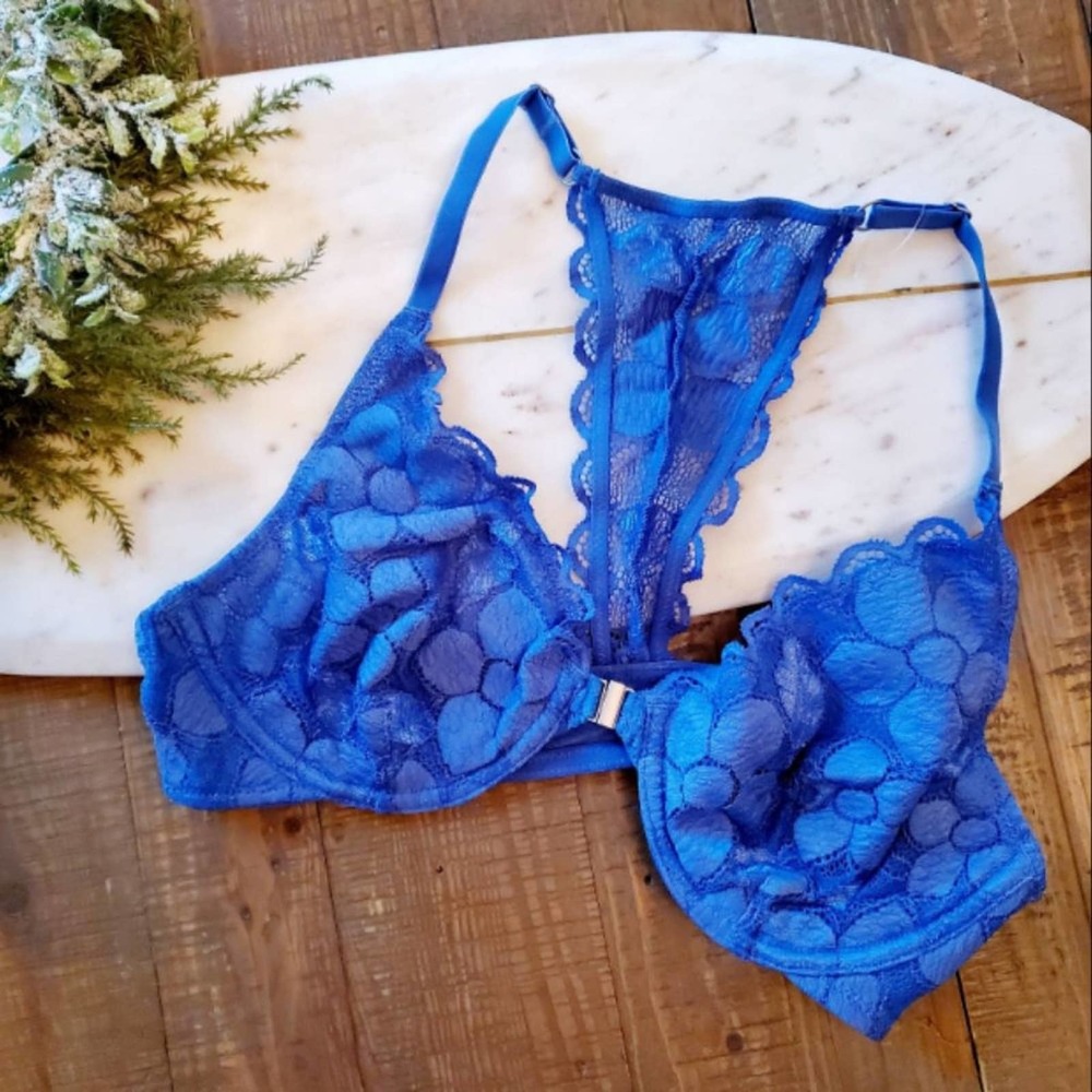 NWOT Aerie Happy Racerback Bralette 34A Blue 2960